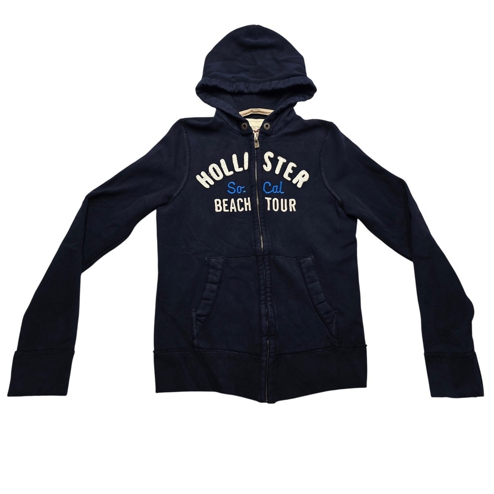 Hollister So Cal Beach Tour Full Zip Hoodie Navy Blue Graphic Y2K Womens Large